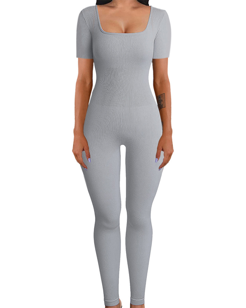 Women's Ribbed Square Neck Bodysuit Slimming Long Sleeve