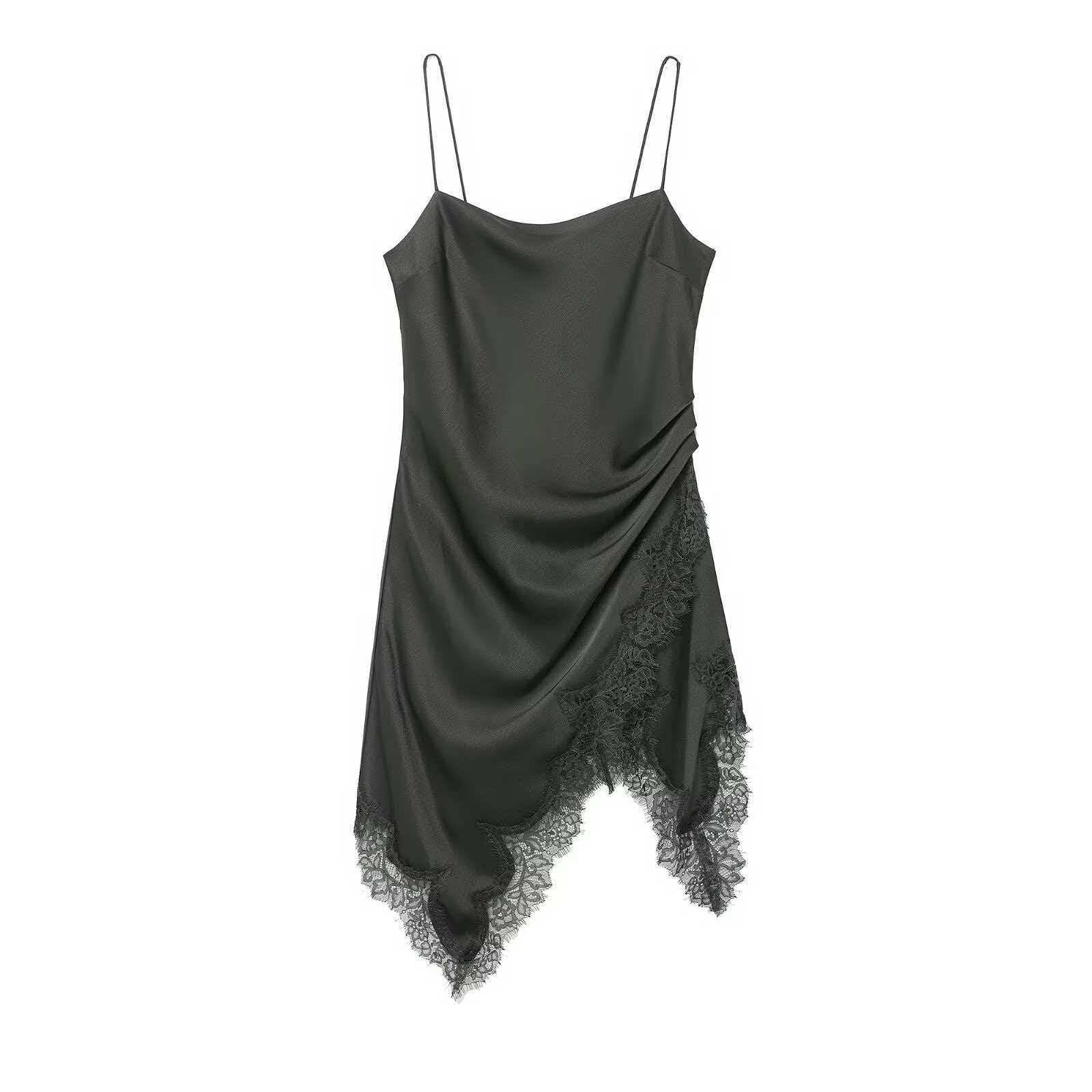 Women's Sleeveless Lace Trim Open Back Cami Dress
