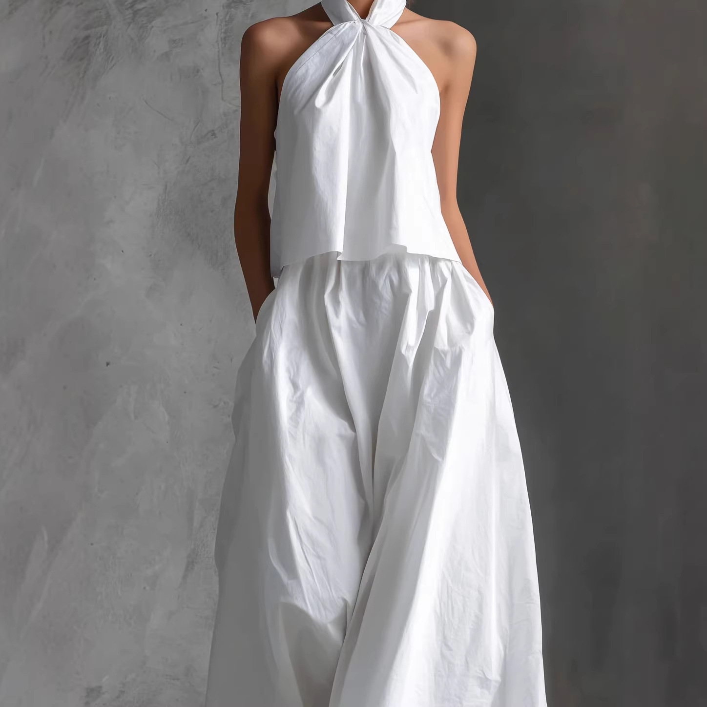 Women's Sleeveless Top and High-Waist Wide-Leg Pants Two-Piece Set