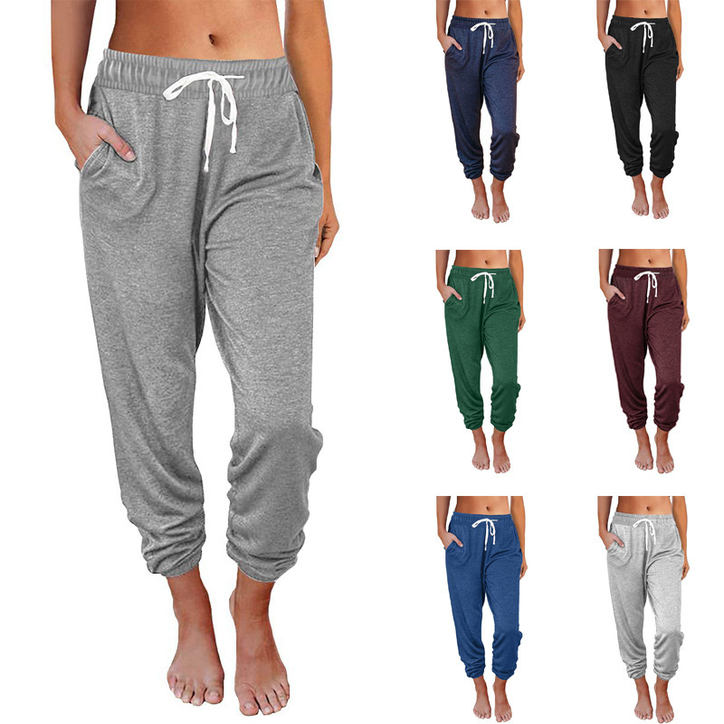 Women's High-Waist Cropped Jogger Pants Loose Fit Cotton Blend