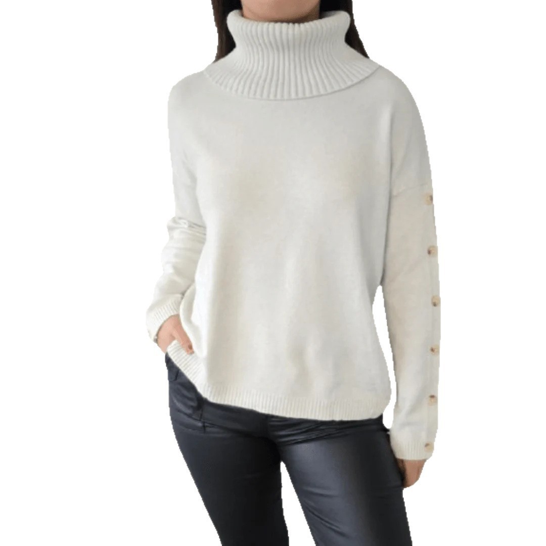 Women's High Neck Button Knit Sweater Casual Pullover