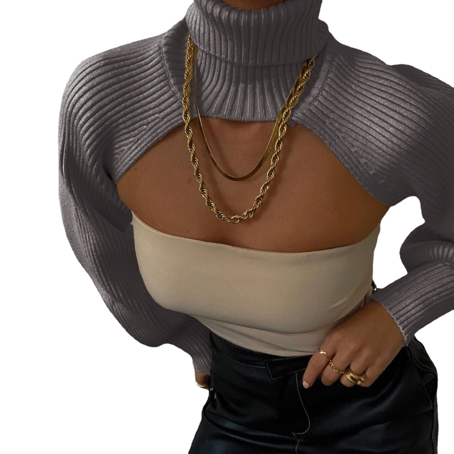Lantern Sleeve Turtleneck Knit Sleeves