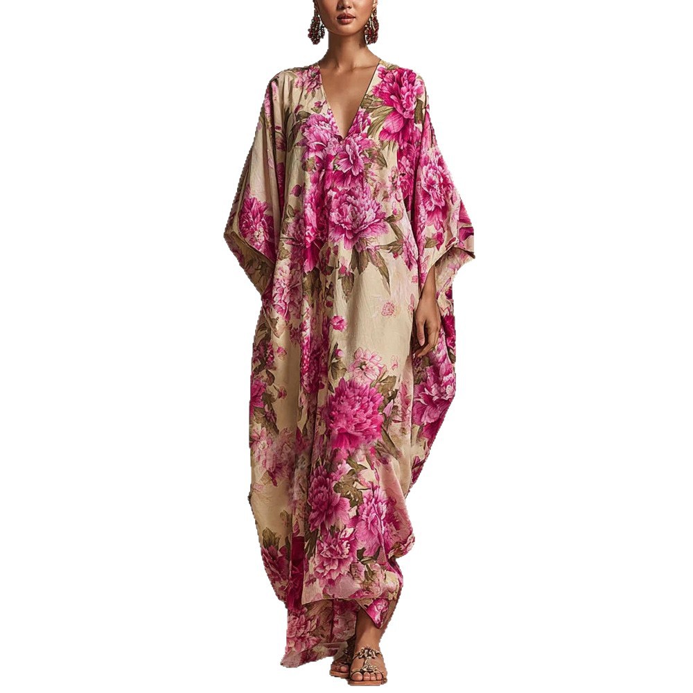Women's Loose Floral Print Long Dress Casual Boho Maxi