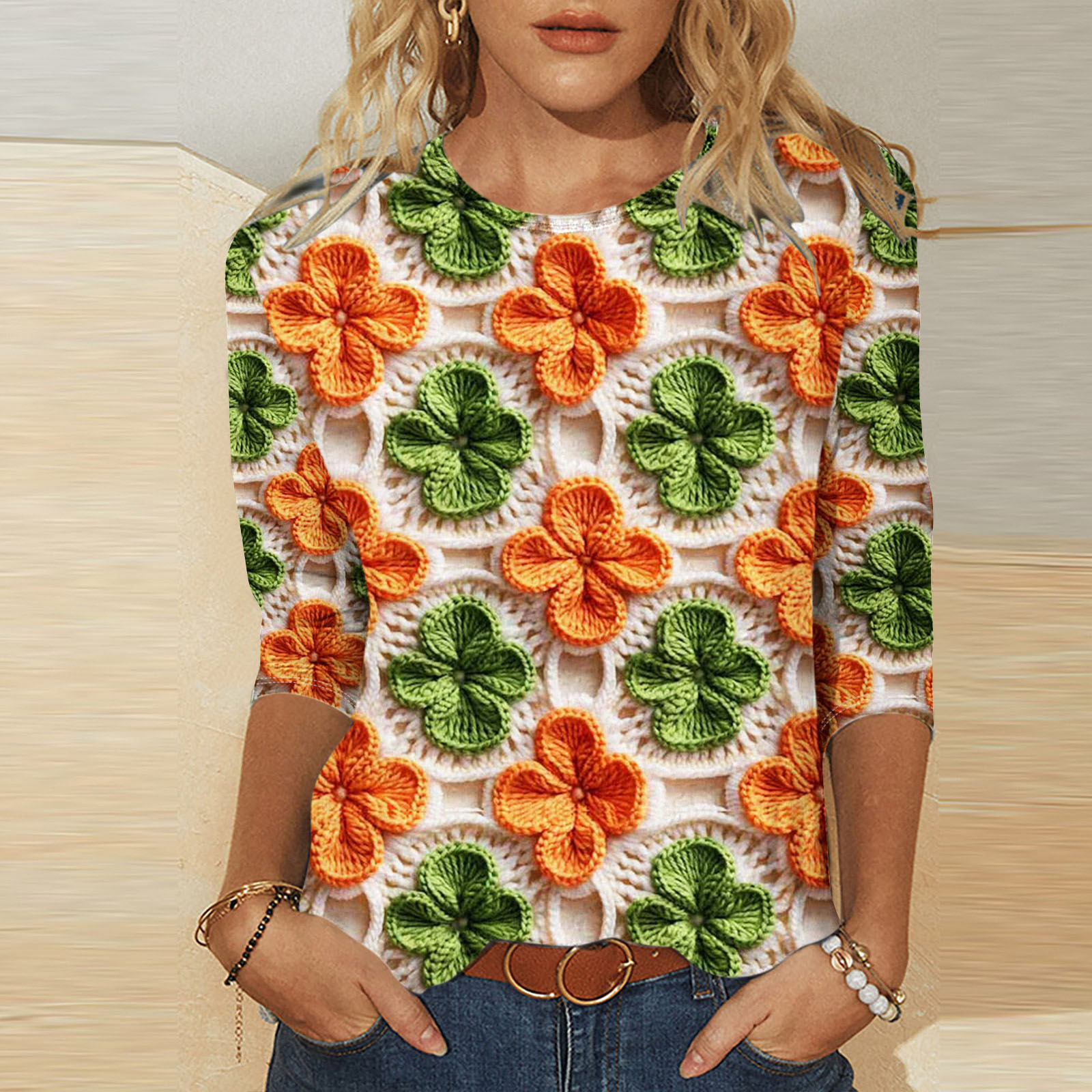 Women's Christmas 3D Print T-Shirt Round Neck Loose Fit