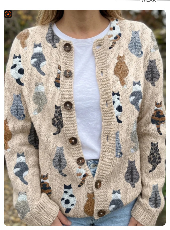 Women's Animal Boho Print Button Cardigan Sweater