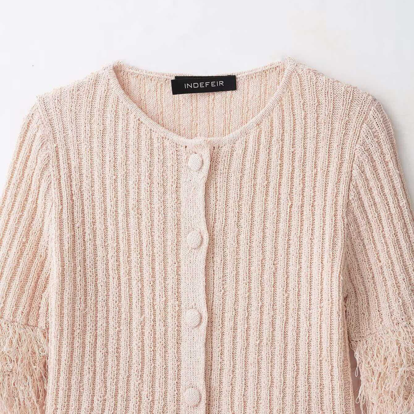 Fringe Knit Round Neck Short Sleeve Top