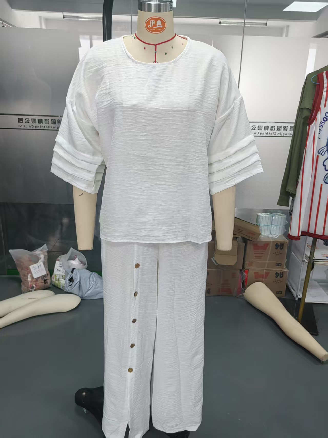 Women's Solid Color Loose Casual Three-Quarter Sleeve Top and Pants Set