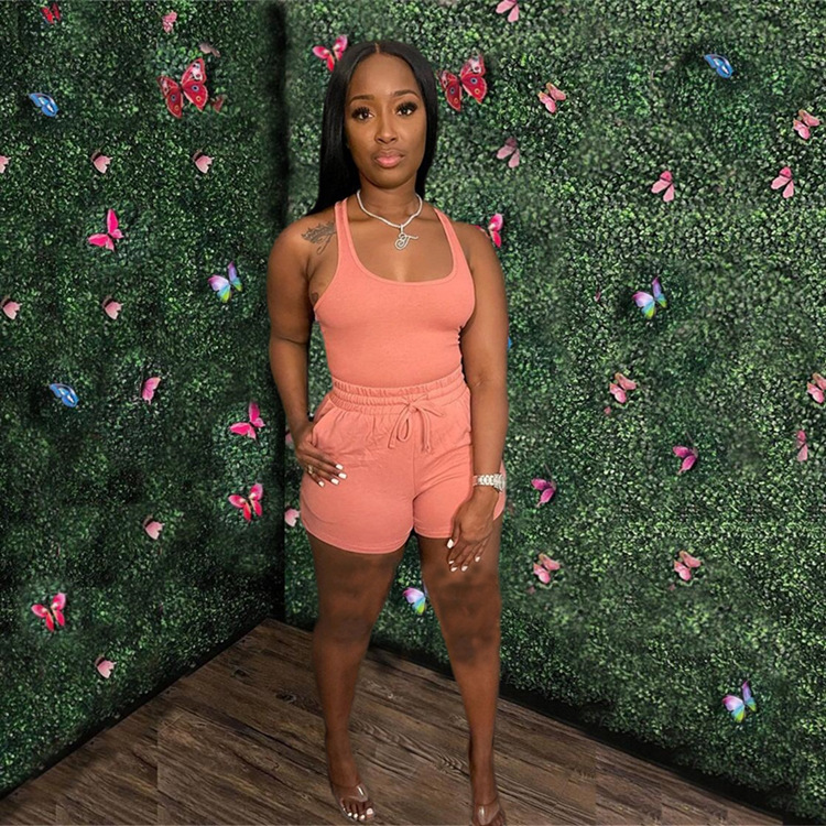 Women's Sexy Two-Piece Tank Top and Shorts Set with Tie Detail