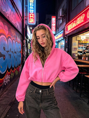 Women's Solid Color Hooded Zip-Up Fleece Jacket