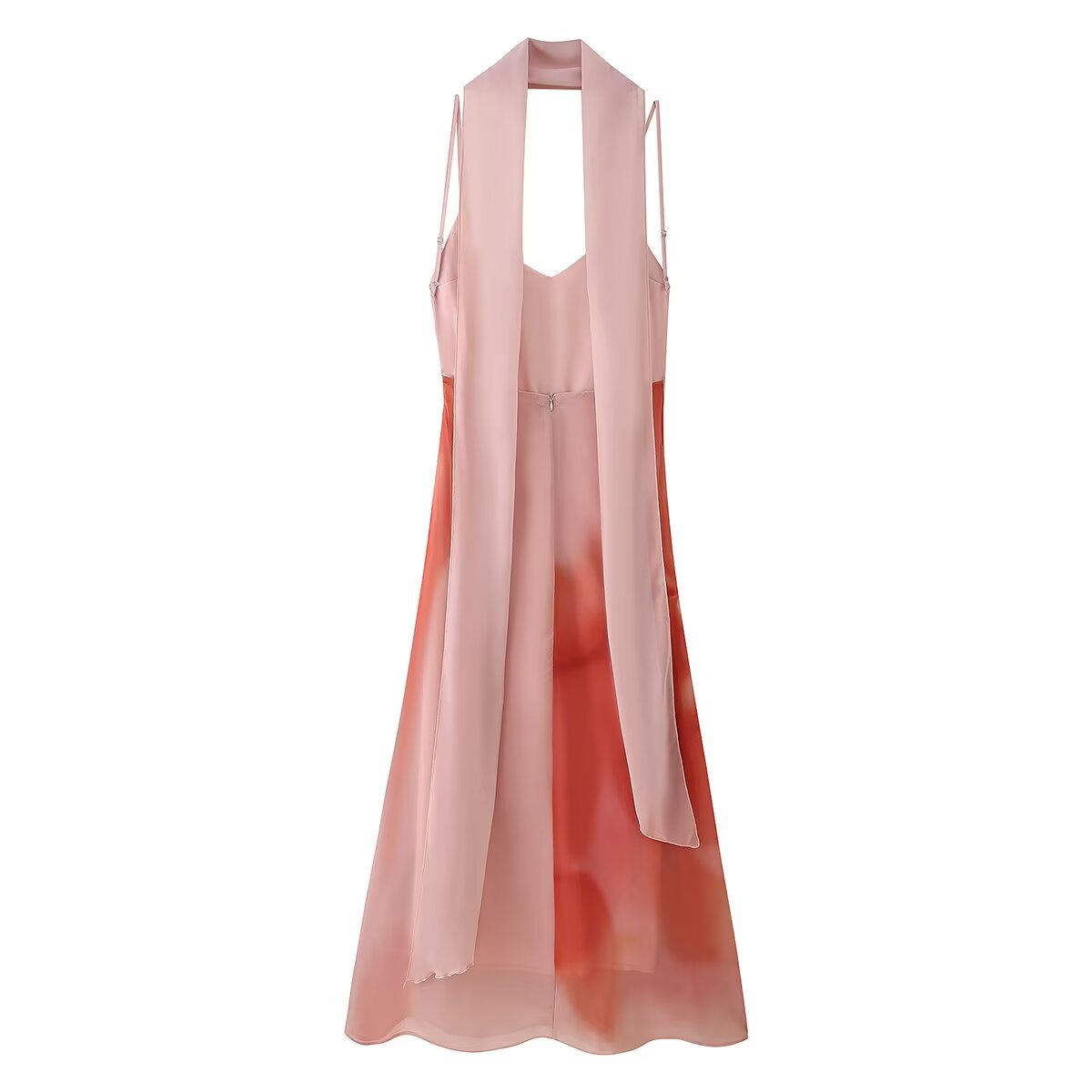 Tie-Dye Print Sleeveless Midi Dress with Scarf