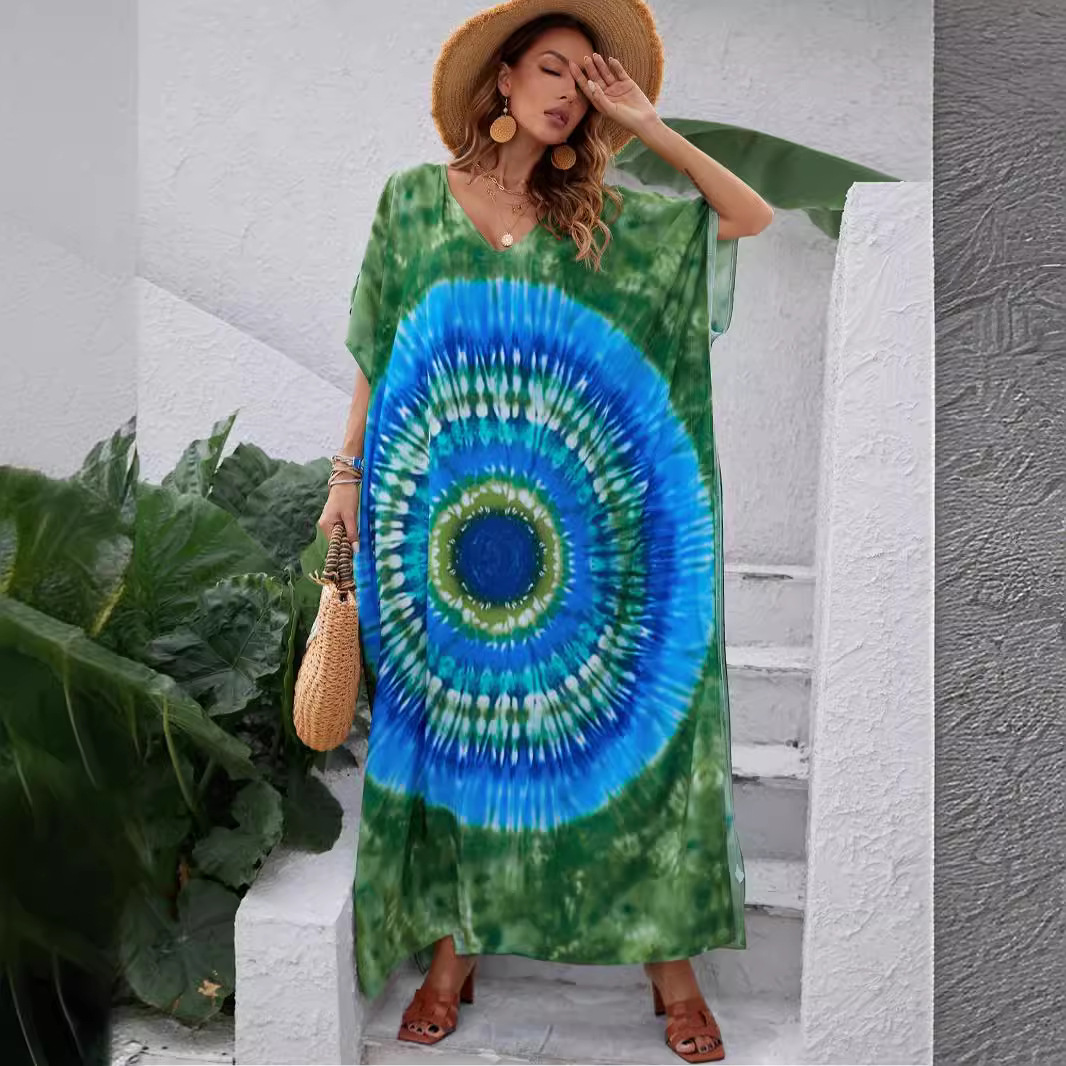 Women's Loose Fit Quick-Dry Printed Beach Cover-Up Long Shirt Sun Protection