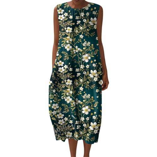 Women's Vintage Floral Print Sleeveless Midi Dress