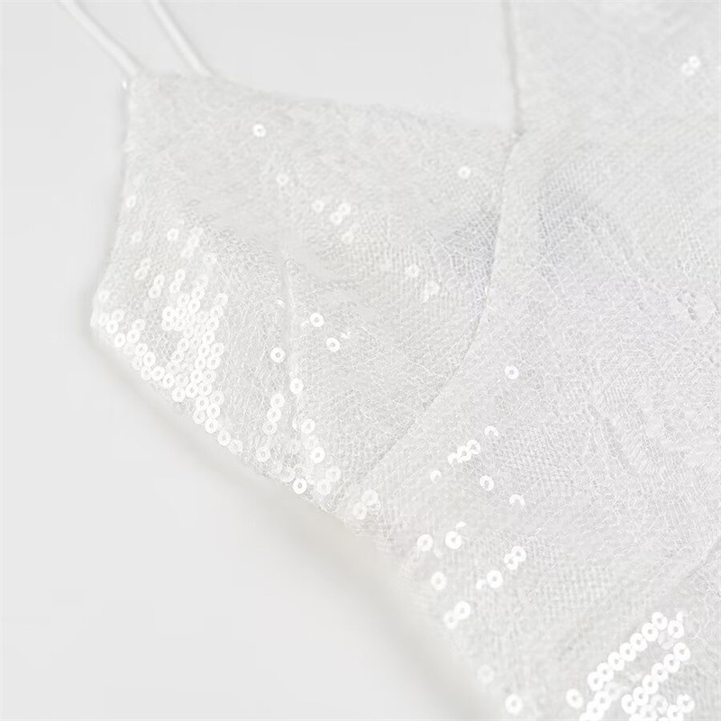 Women's Sleeveless Sequin Cami Dress V-Neck A-Line Midi