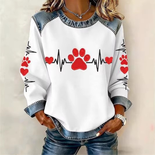 Women's Heart Polka Dot Letter Print Crewneck Sweatshirt