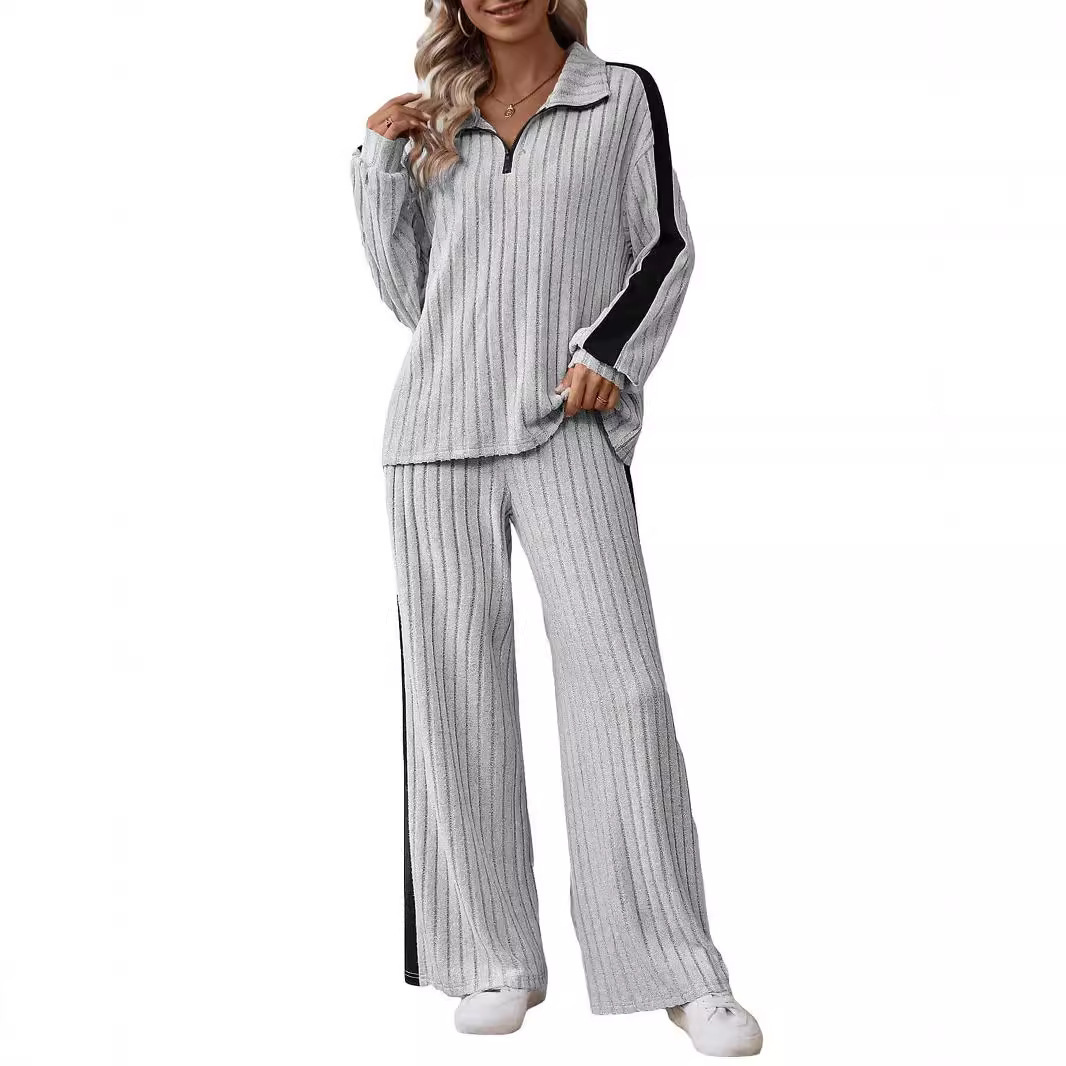 Women's Plus Size Casual Two-Piece Sweatshirt and Wide-Leg Pants Set