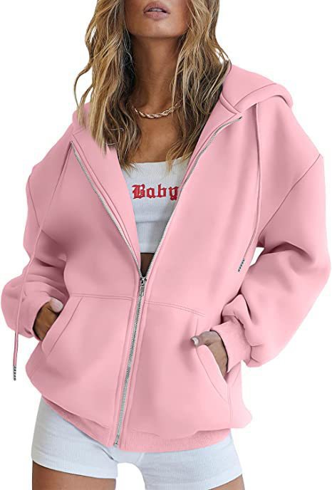 Women's Minimalist Solid Print Zip-Up Hoodie