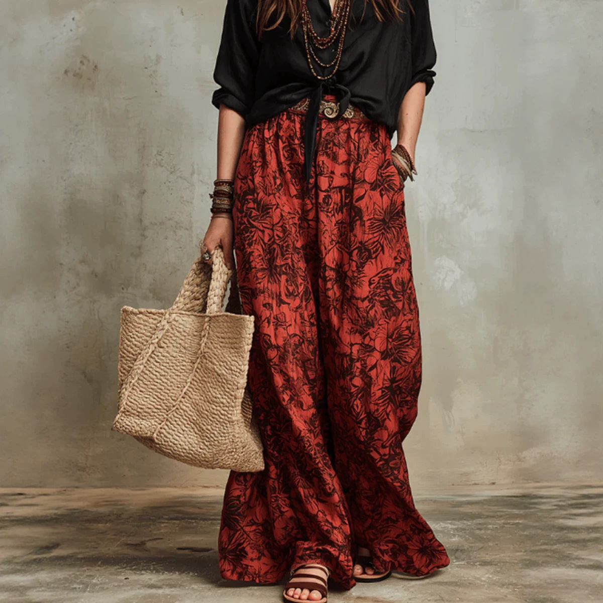 Women's Casual 3/4 Sleeve Shirt and Wide-Leg Pants Set