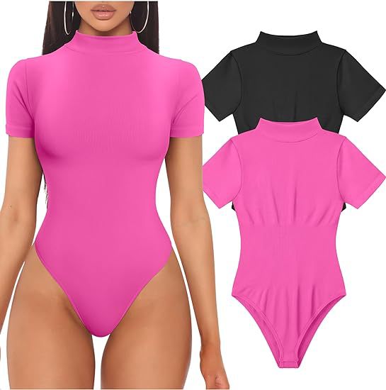 Women's Ribbed Mock Neck Short Sleeve Bodysuit