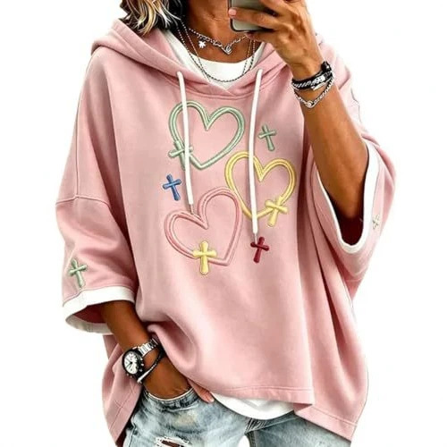 Women's Heart Cross Print Casual Hoodie