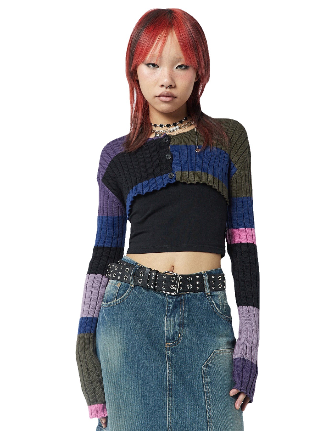 Color-Block Cropped Cardigan Sweater