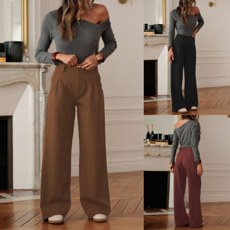 High-Waist Button Wide-Leg Suit Pants for Women