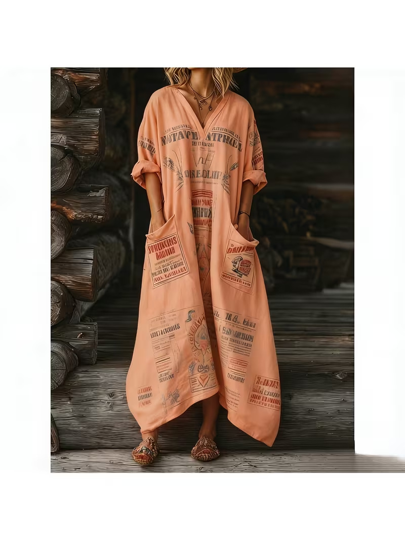 Women's Letter Print Casual A-Line Midi Dress