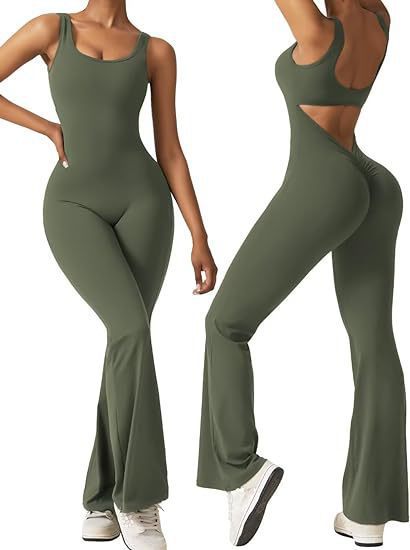 Women's Sleeveless Flared Jumpsuit with Open Back and High Waist
