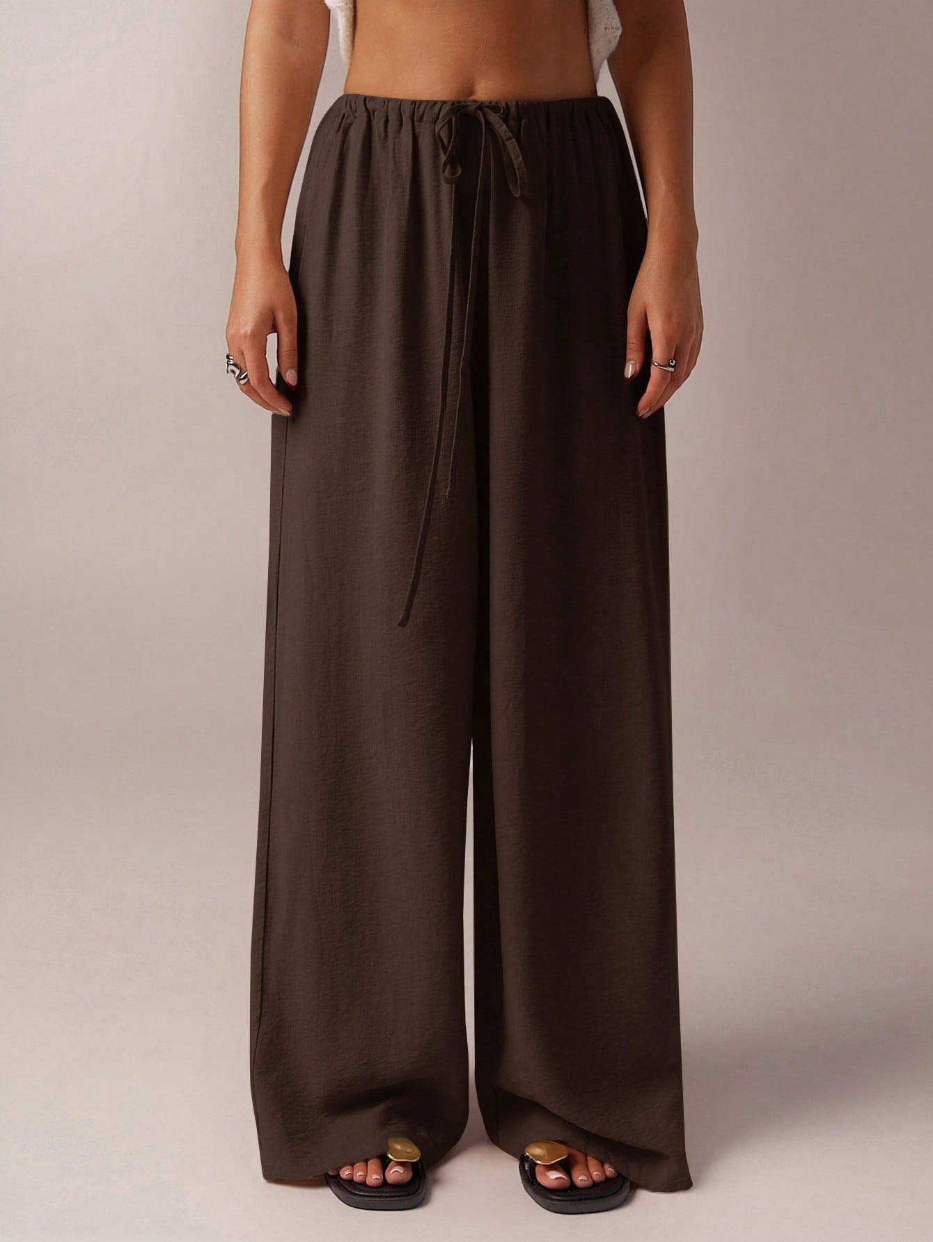 Casual Low-Rise Tie-Waist Wide-Leg Straight Pants