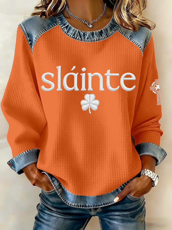Women's Heart & Botanical Letter Print Crewneck Sweatshirt
