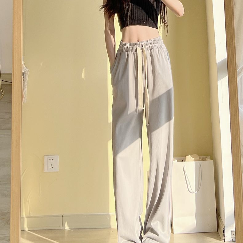 Women's High-Waist Wide-Leg Pants Ice Silk Thin Draped Straight Casual
