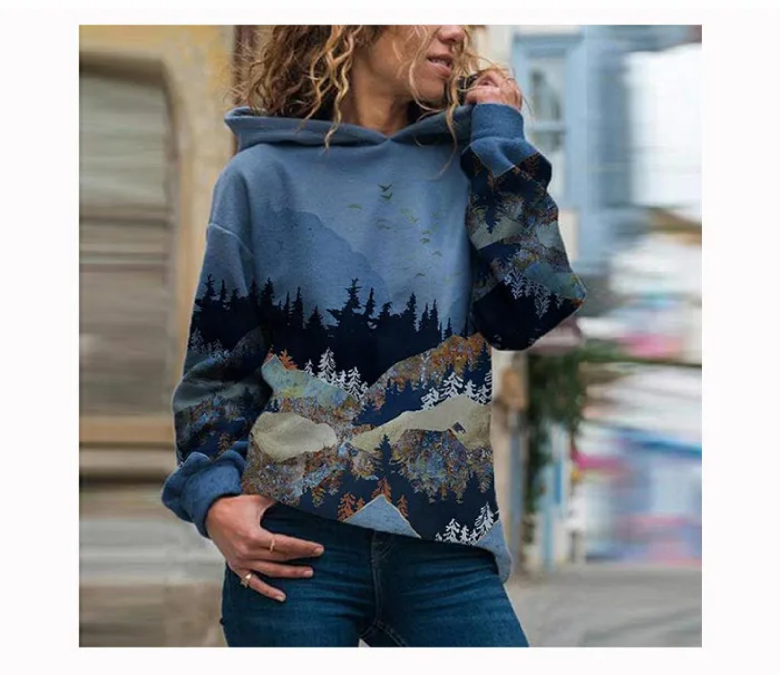Women's Minimalist Forest Tree Print Hooded Sweatshirt