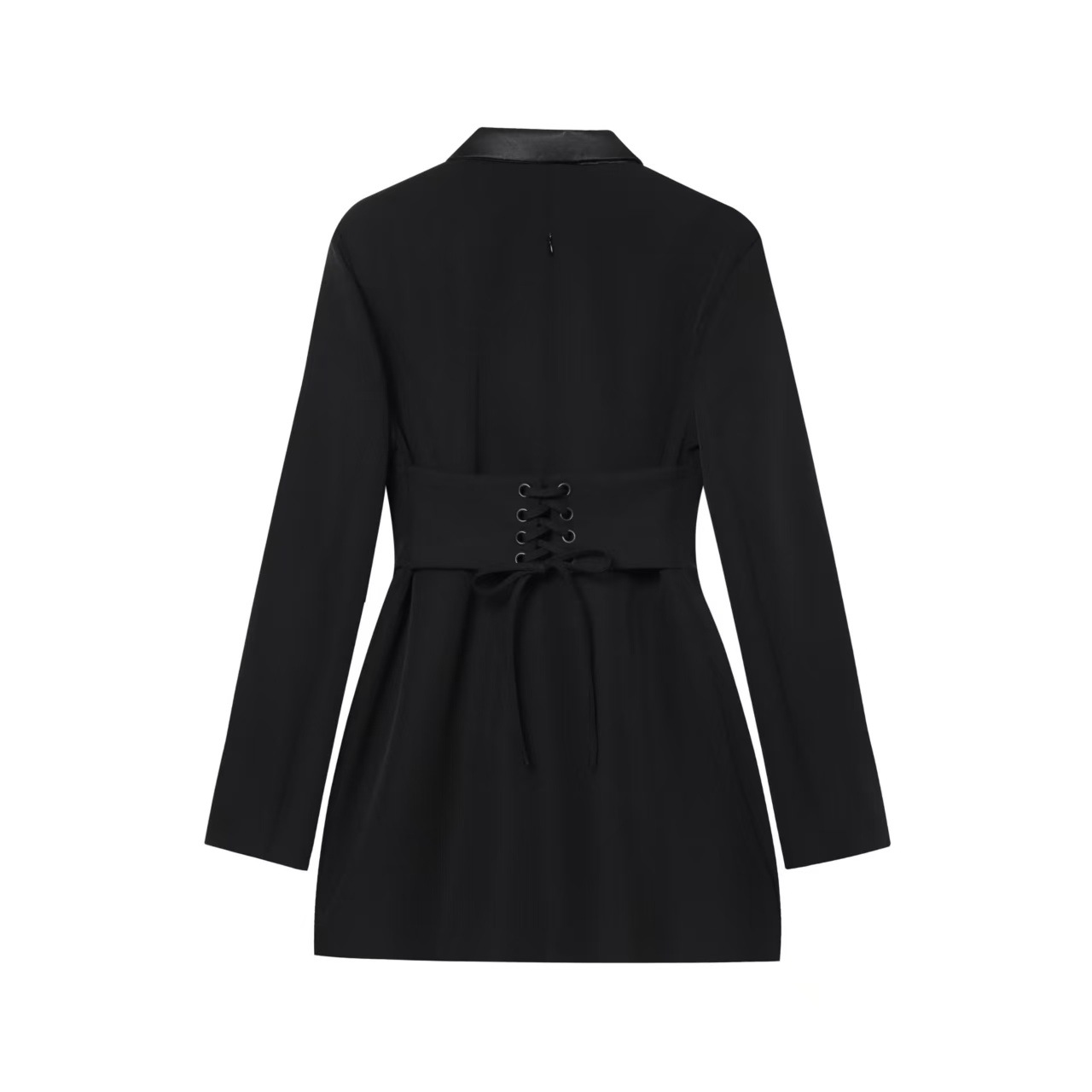 Women's ZAV Collared Spliced Blazer Dress with Waist-Cinching Pleats