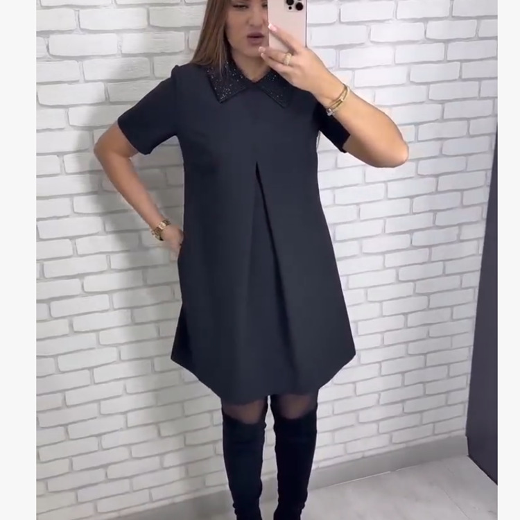 Women's Solid Color French Style Slim Fit Short Sleeve Dress
