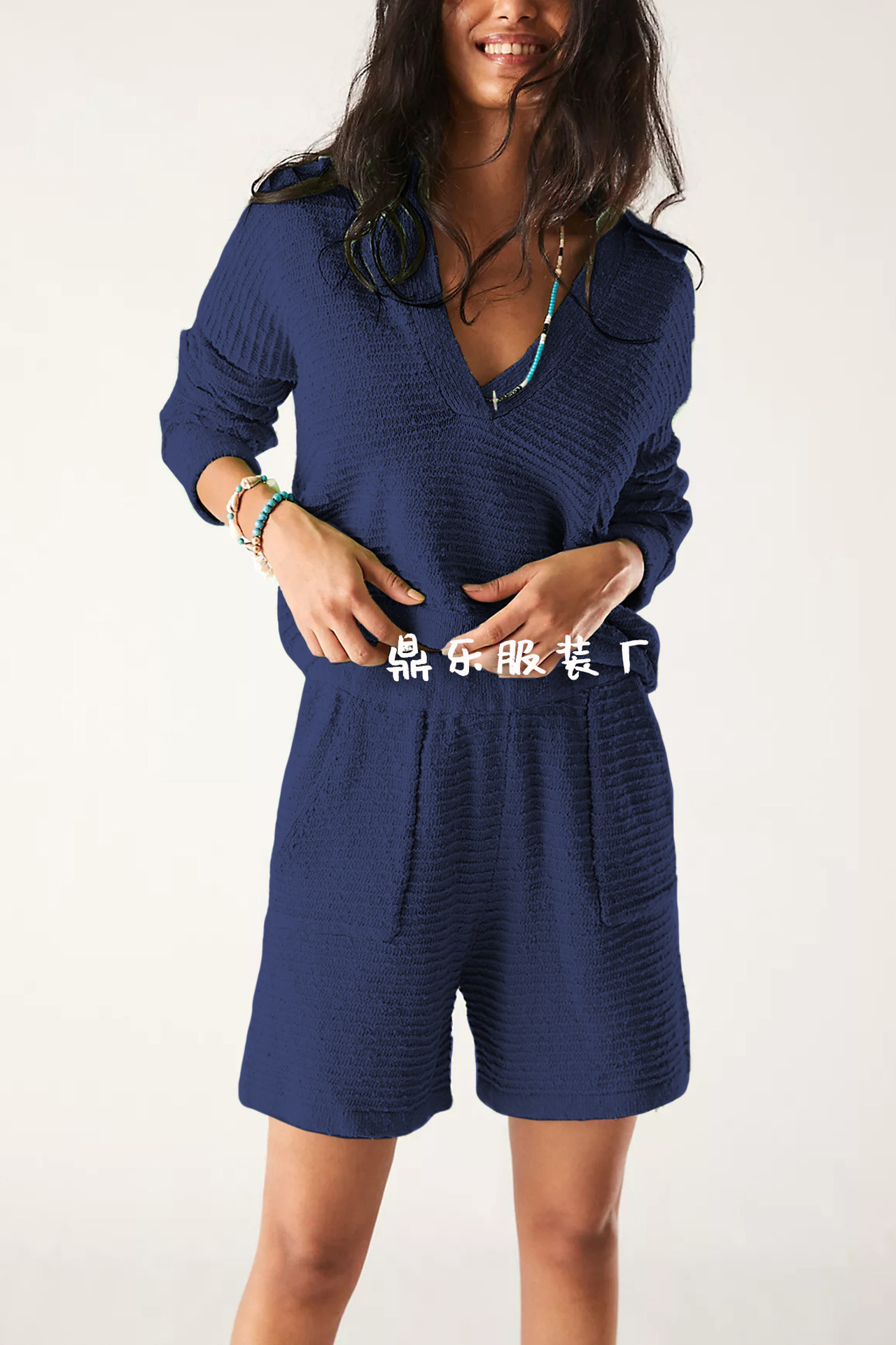 Women's Loose Knit Long Sleeve & Shorts Set