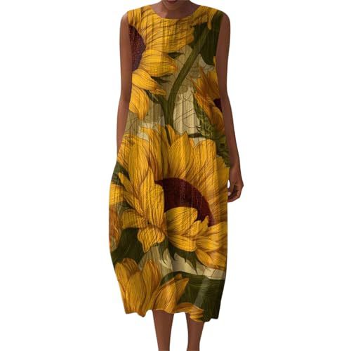 Women's Vintage Floral Print Sleeveless Midi Dress