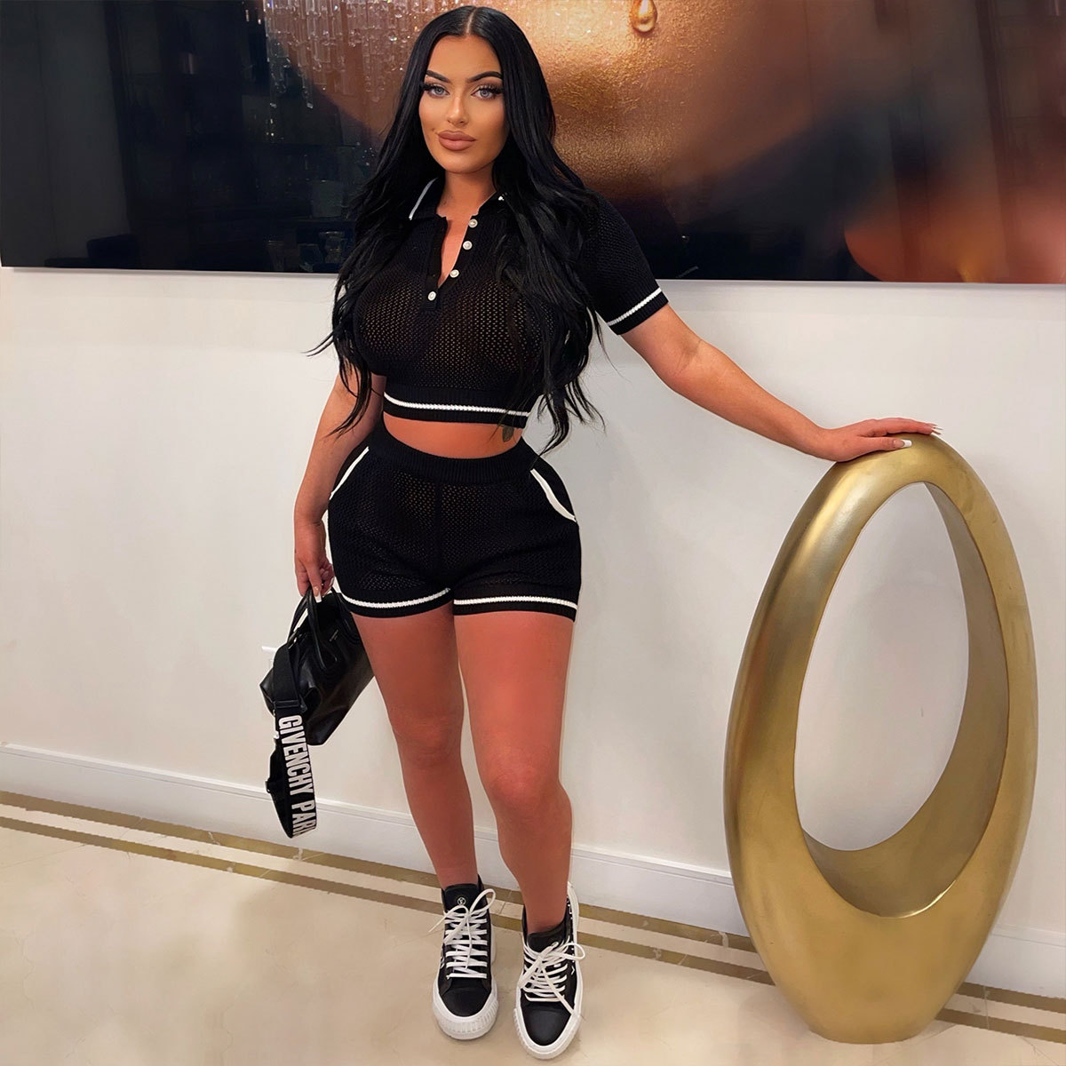 Women's Sexy Sporty Two-Piece Short Sleeve Polo and Shorts Set