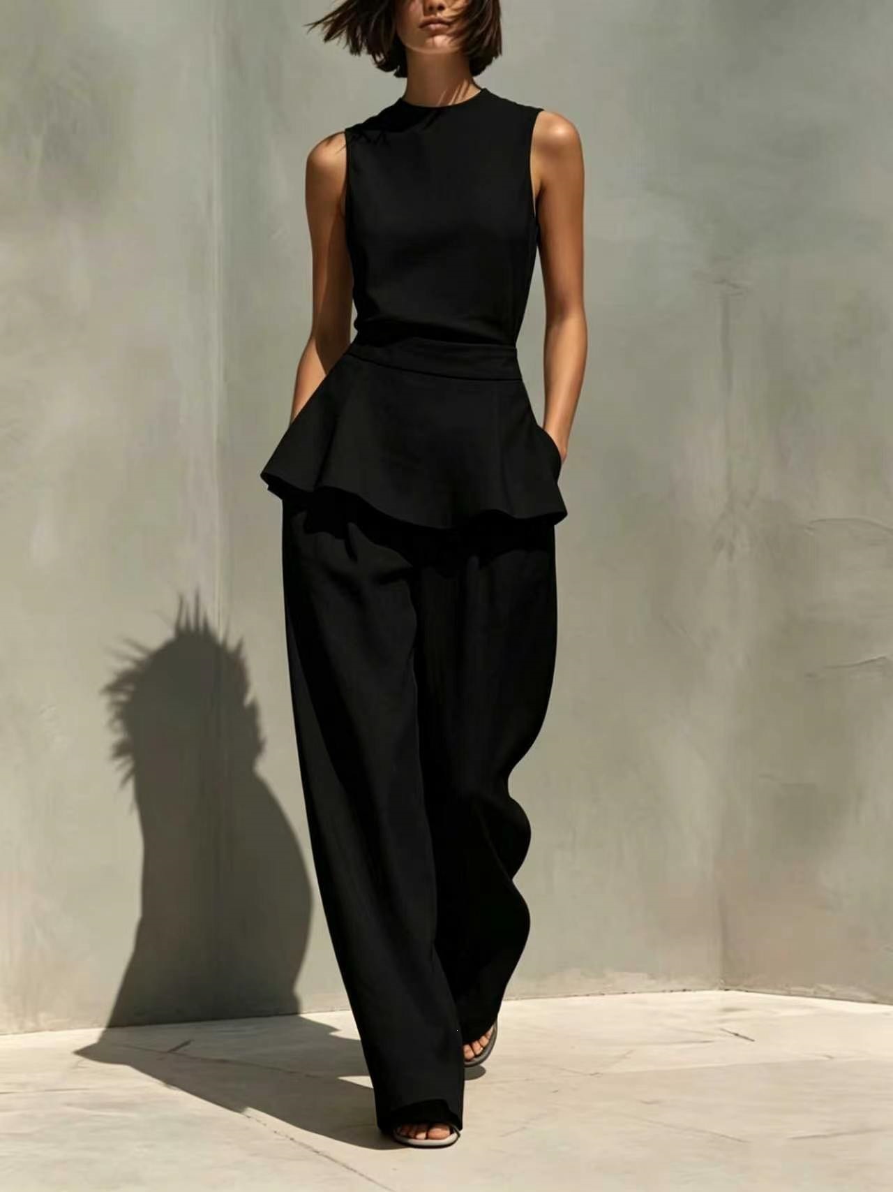 Women's Sleeveless Vest & Wide-Leg Pants Cotton-Linen Two-Piece Set