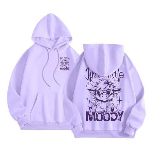 Women's Moody Letter Print Hoodie with Bull Head Sunglasses Graphic