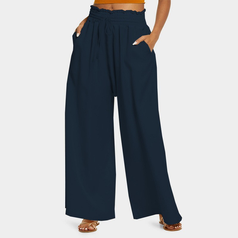 High-Waist Wide-Leg Pants for Women, Solid Color Loose Casual Trousers