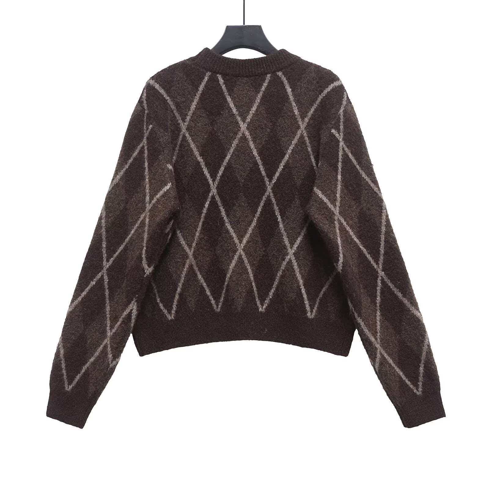 Retro Color-Block Diamond Knit Sweater