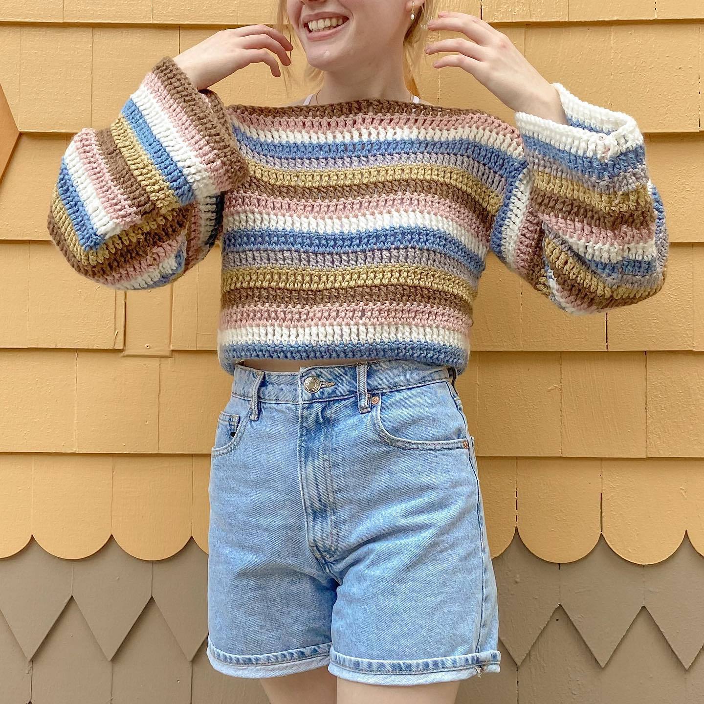 Color-Block Striped Knit Pullover Sweater