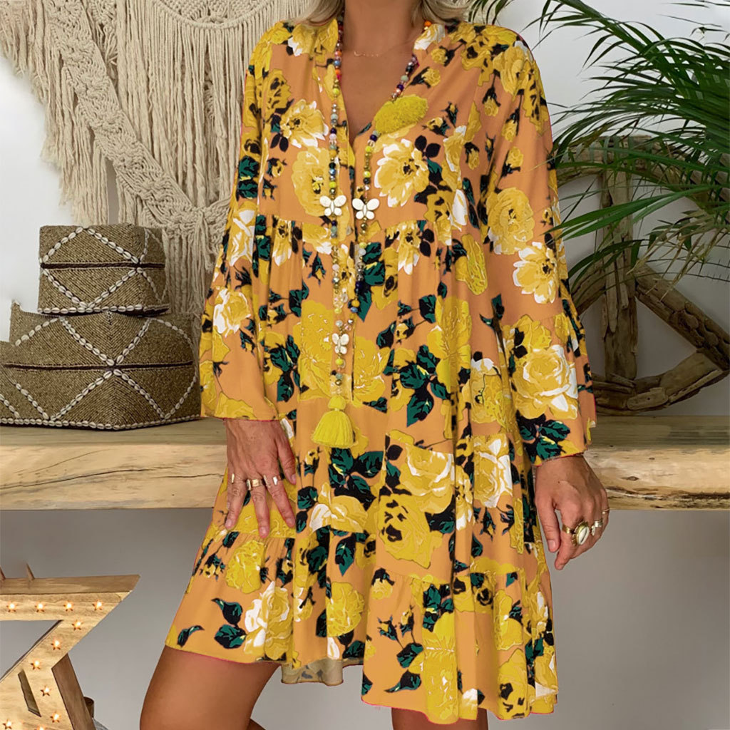 Retro Street Style Half-Open Neck Flared Midi Dress