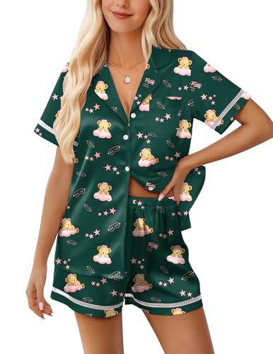 Women's Cuban Collar Short Sleeve Shirt Set Floral Solid Casual