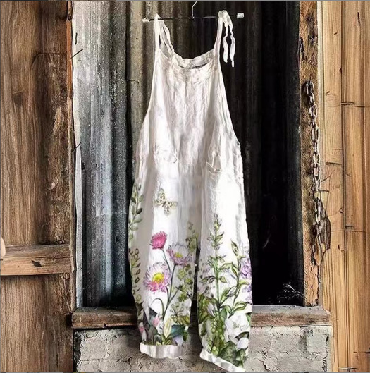 Sweet Floral Print Wide-Leg Sleeveless Jumpsuit