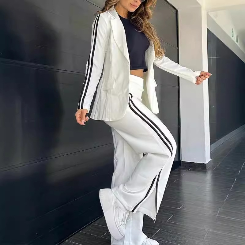 Women's Casual Lapel Blazer & Wide-Leg Pants Two-Piece Set