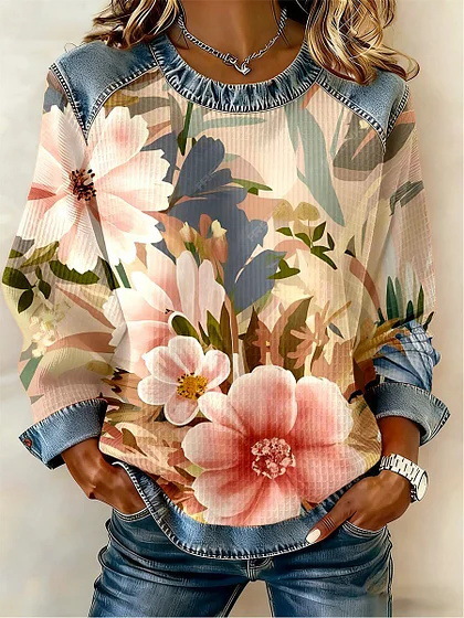 Women's Floral Botanical Print Crewneck Sweatshirt