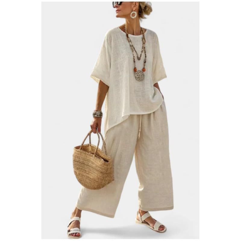 Bohemian Print Crewneck Short Sleeve Top and Pants Casual Set