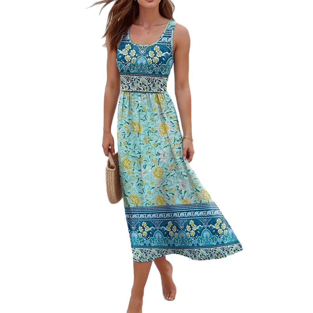 Printed Sleeveless Maxi Dress for Beach and Casual Wear