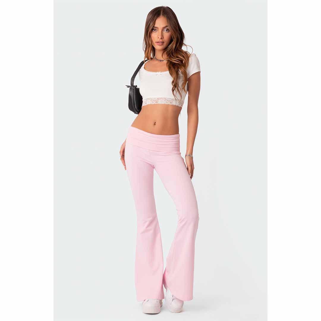 Women's Solid Color Low-Rise Flared Pants Set Slimming Casual