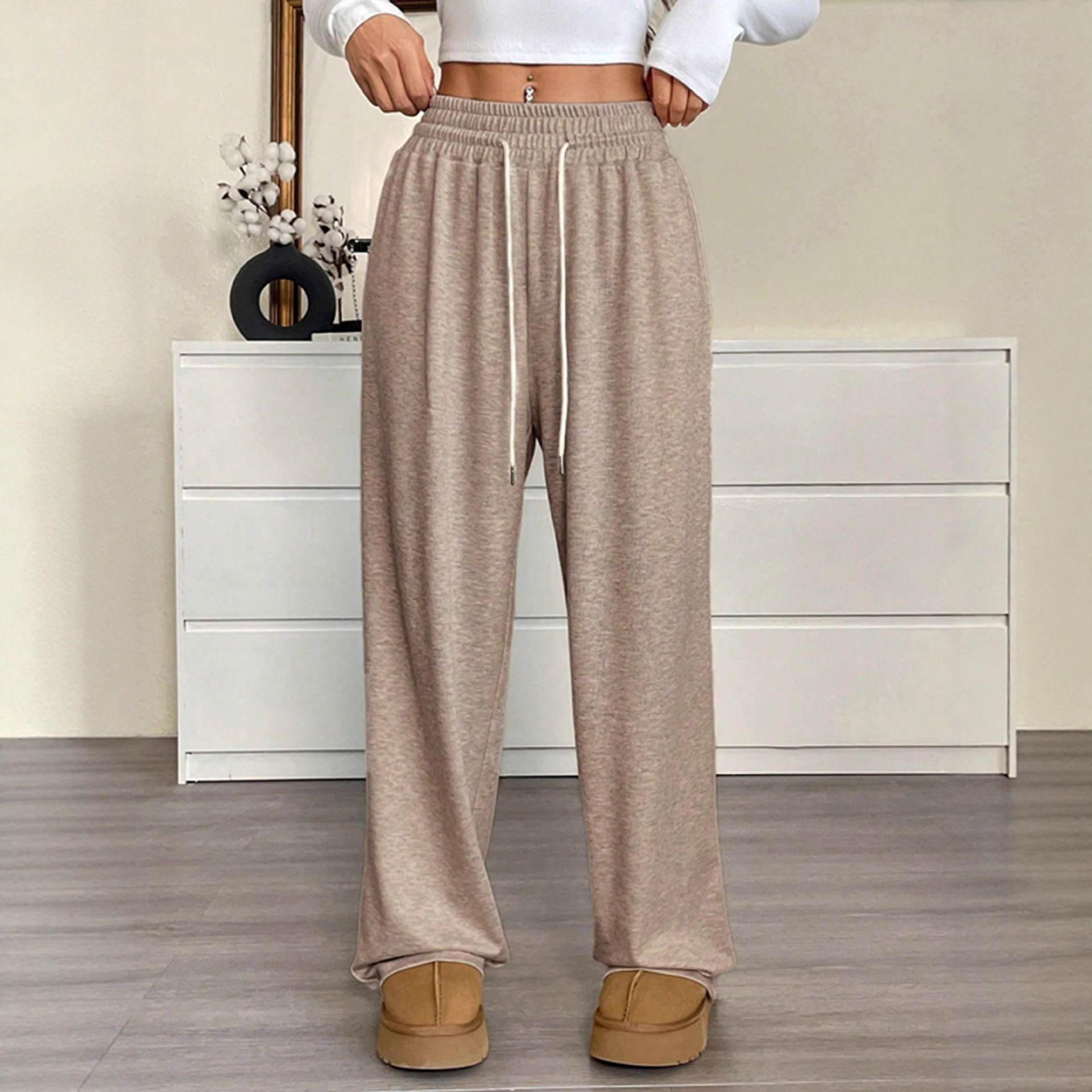 High-Waist Wide-Leg Pants with Pockets and Tie Belt